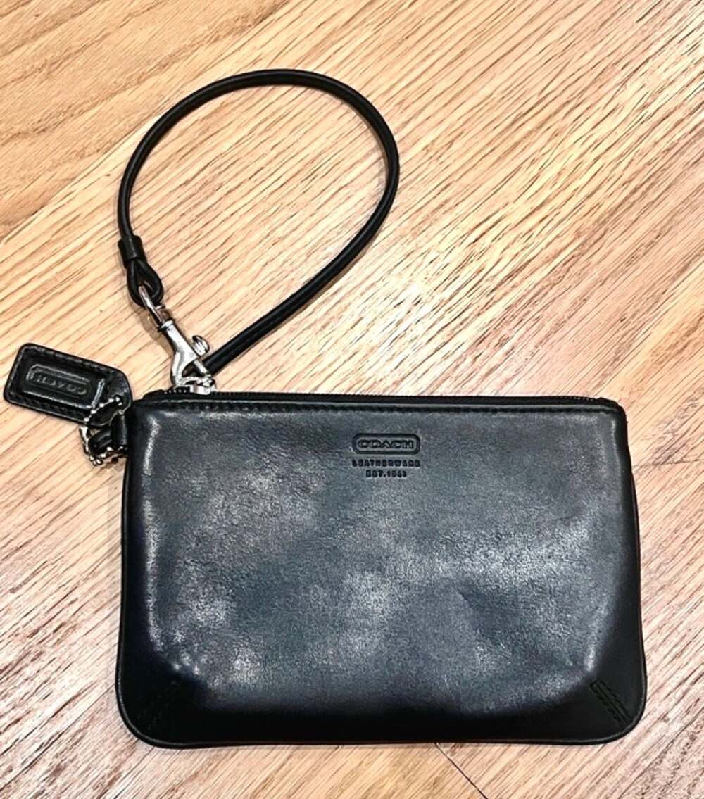 Coach Black Leather Wristlet Pouch Wallet